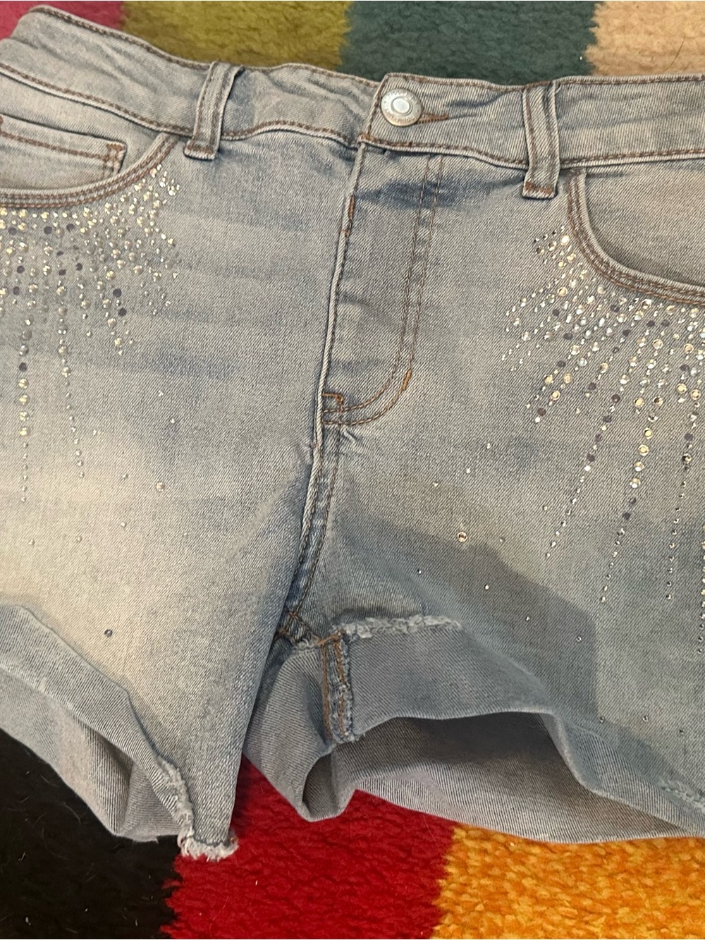 Kids Light Wash Denim Shorts with Sparkle Accent